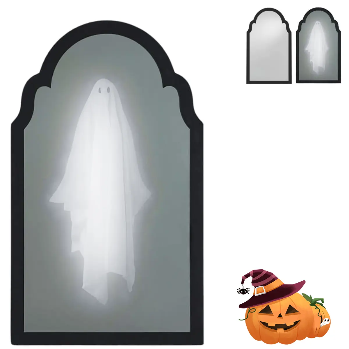 2026 Halloween Ghost Mirror – 13.78" x 7.87" Hologram Ghost Mirror, Halloween Ghost Decorations Indoor for Fireplace, Living Room, Bedroom, DIY Haunted House Props (Round Border)