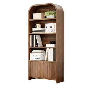 Giratree 70" Tall 5-Tier Bookshelf Arched Bookcase with Drawer, with Fluted Carved Drawer, Freestanding Display Storage Cabinet for Living Room Bedroom Home Office