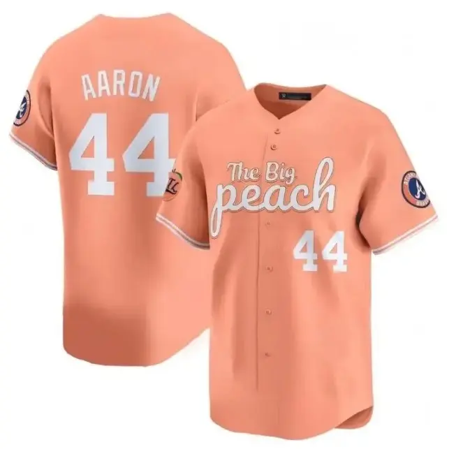 The Big Peach #44 Retro Baseball Jersey, Vintage Button Down Baseball Shirt, Summer Sports Fan Jersey, Unisex Baseball Lover Gift for Men Women