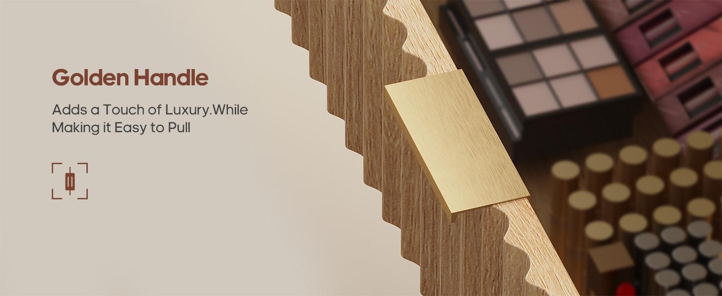 Sikaic 51.2" Fluted Makeup Vanity Desk with 30.3" Lighted Mirror, 5 Drawers, 6 Open Shelves & 2 Cabinets, Power Strip Included, Modern Oak Dressing Table with Solid Wood Legs for Bedroom