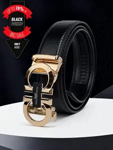 Men's PU Belt with Automatic Buckle, Durable Alloy Waistband, Casual Business Style, All Seasons Wear, Plain Design