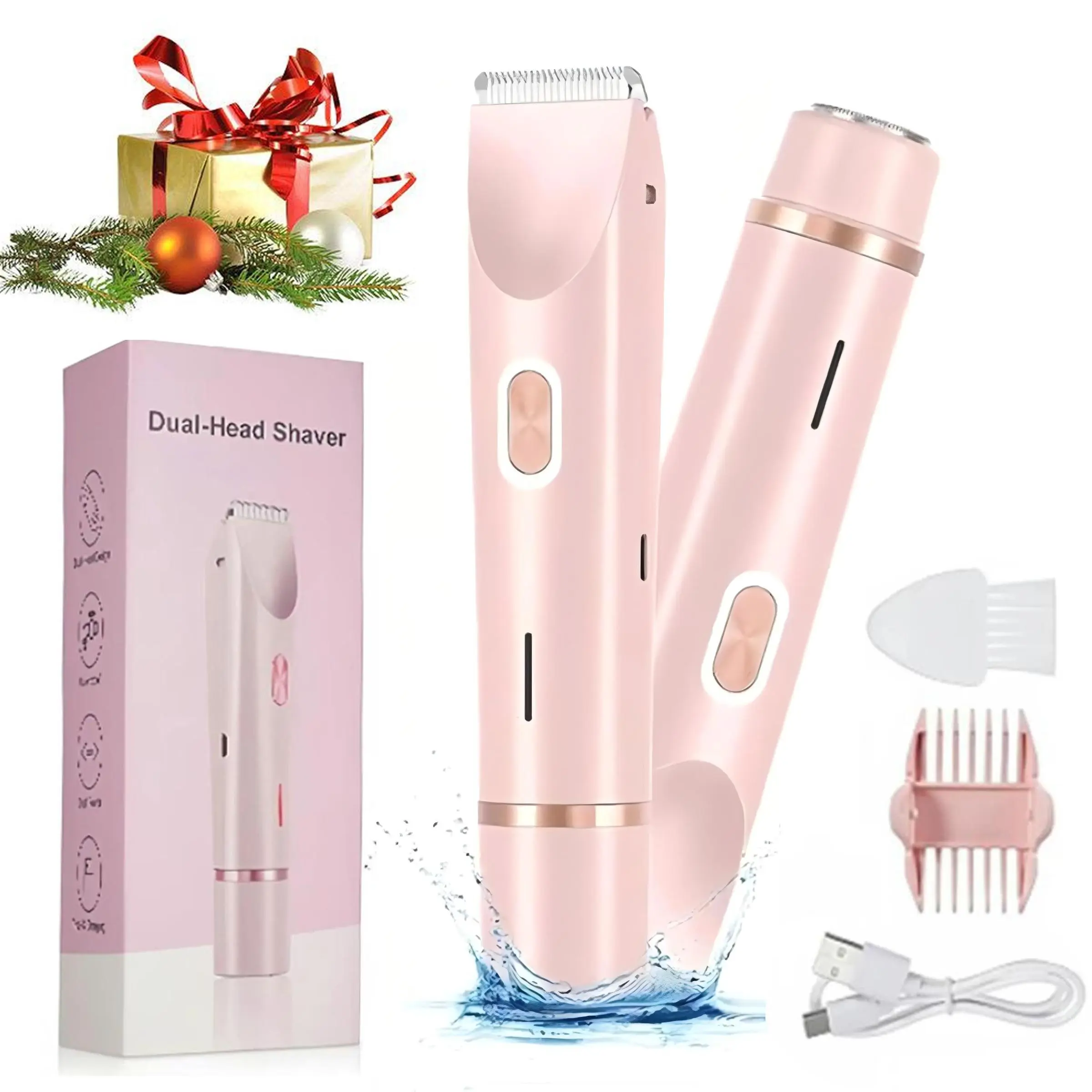 Electric Bikini Trimmer, Body Hair Trimming, 2-in-1 Body and Facial Hair Removal Dual-Head Electric Shaver, Waterproof USB Rechargeable Cordless Hair Trimmer for Women, Multifunctional Festival Gift, Portable Cordless Trimmer