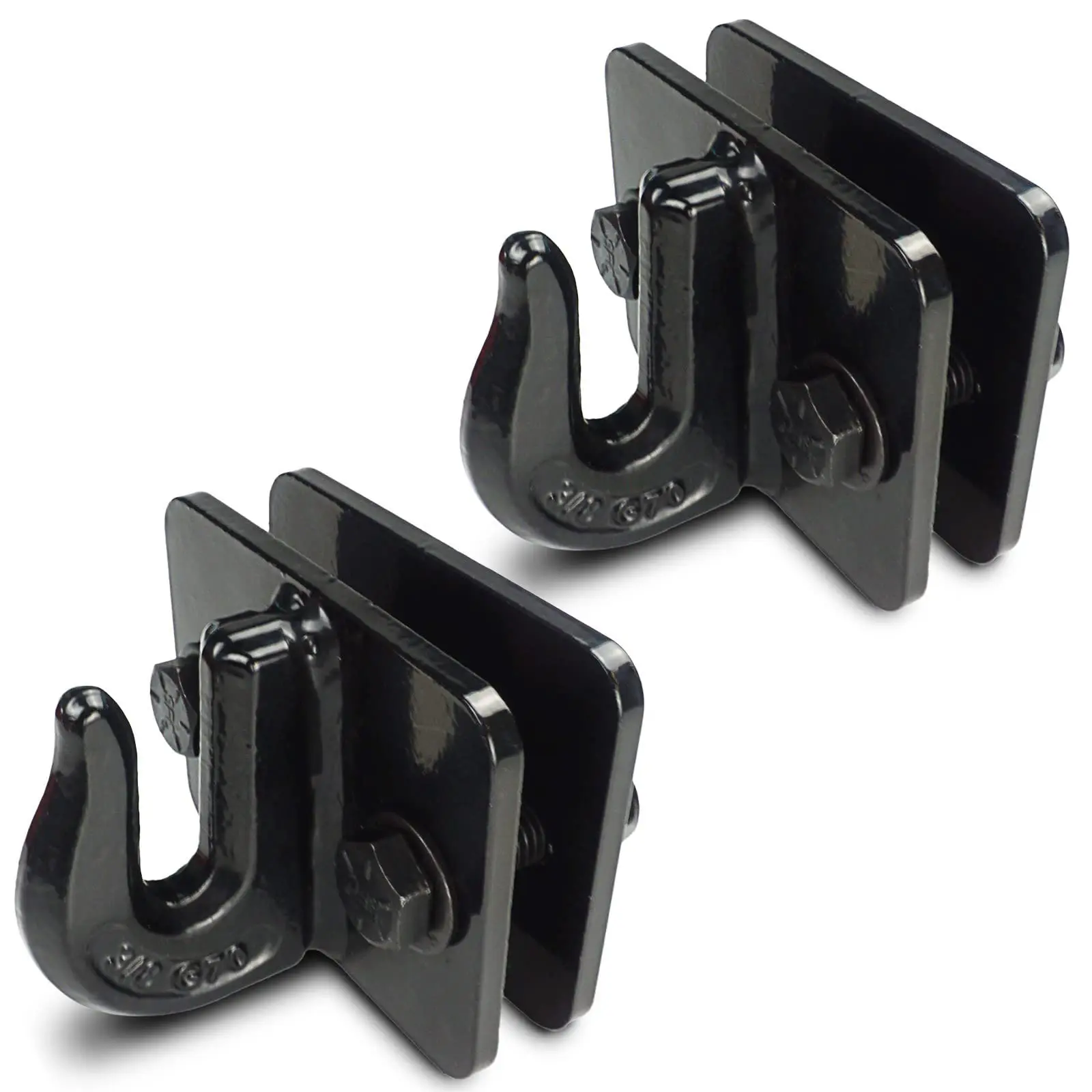 (Black) 2 Pack，3/8" Tractor Bucket Grab Hook, with Forged Steel Bolts and Lock Nut, G70 Grab Hooks for Tractor Bucket, 15,000lbs Break Strength, for Loader and Tractor Bucket RV Truck UTV