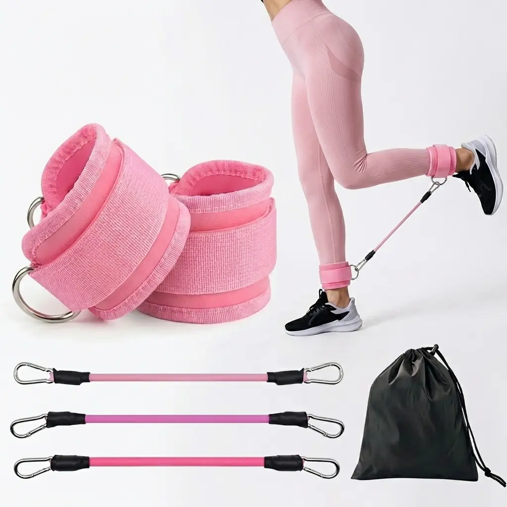 Ankle Resistance Band Set for Adults, 5-Pack TPE Elastic Bands with Adjustable Non-Slip Fabric Cuffs, Portable for Home & Gym Resistance Workouts, Elastic Material, Resistance Band Workout