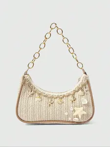 Women's Pearl Shell Starfish Woven Shoulder Bag, Boho Style Beach Bag, Casual Travel Essential, Perfect for Daily Outing