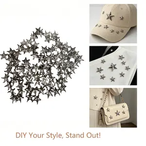 100pcs 10mm/0.39in Star Shape Design Rivets Silver Metal Material Leather Craft DIY Crafting Studs Spikes Spots Nailhead Rock Punk Garment Sewing Decoration Clothing Accessories Eid Al-Adha Mubarak