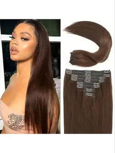 Chocolate Brown Clip-In Straight Hair Extensions, 14-28 Inch Real Human Hair, Natural Look, Natural Looking Hair, Easy Install, No Glue Needed, Glueless Clip In, Women's Hair