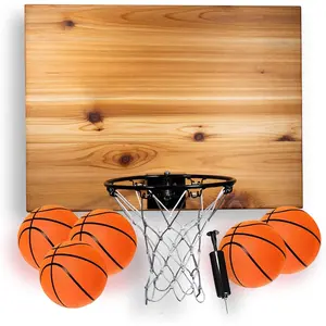 Mini Basketball Hoop & Ball Set Wall Mount Indoor Made in the USA Cedar Backboard Includes 9” Hoop Net Pump & 5 Mini Basketballs