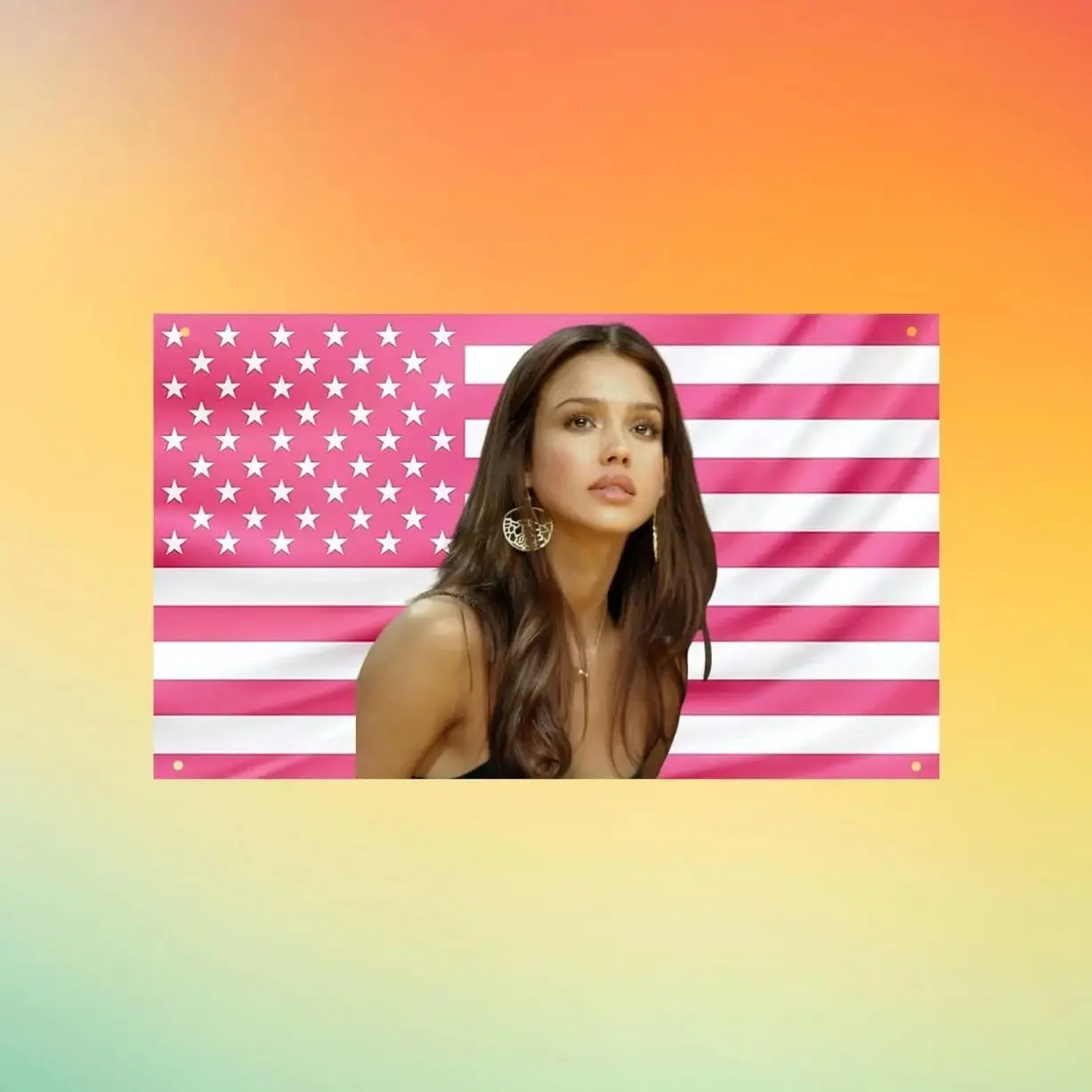 Jessica Alba Pink US Flag Wall Tapestry, Y2K Actress Wall Flag, Celebrity Bedroom Decor, Jessica Alba Fan Gift