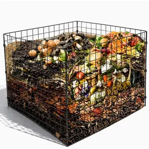 Large Compost Bin Outdoor Square Mesh Garden Wire Compost Bin for Stacking Leaves and Yard Waste Black 36X36X28 Inches