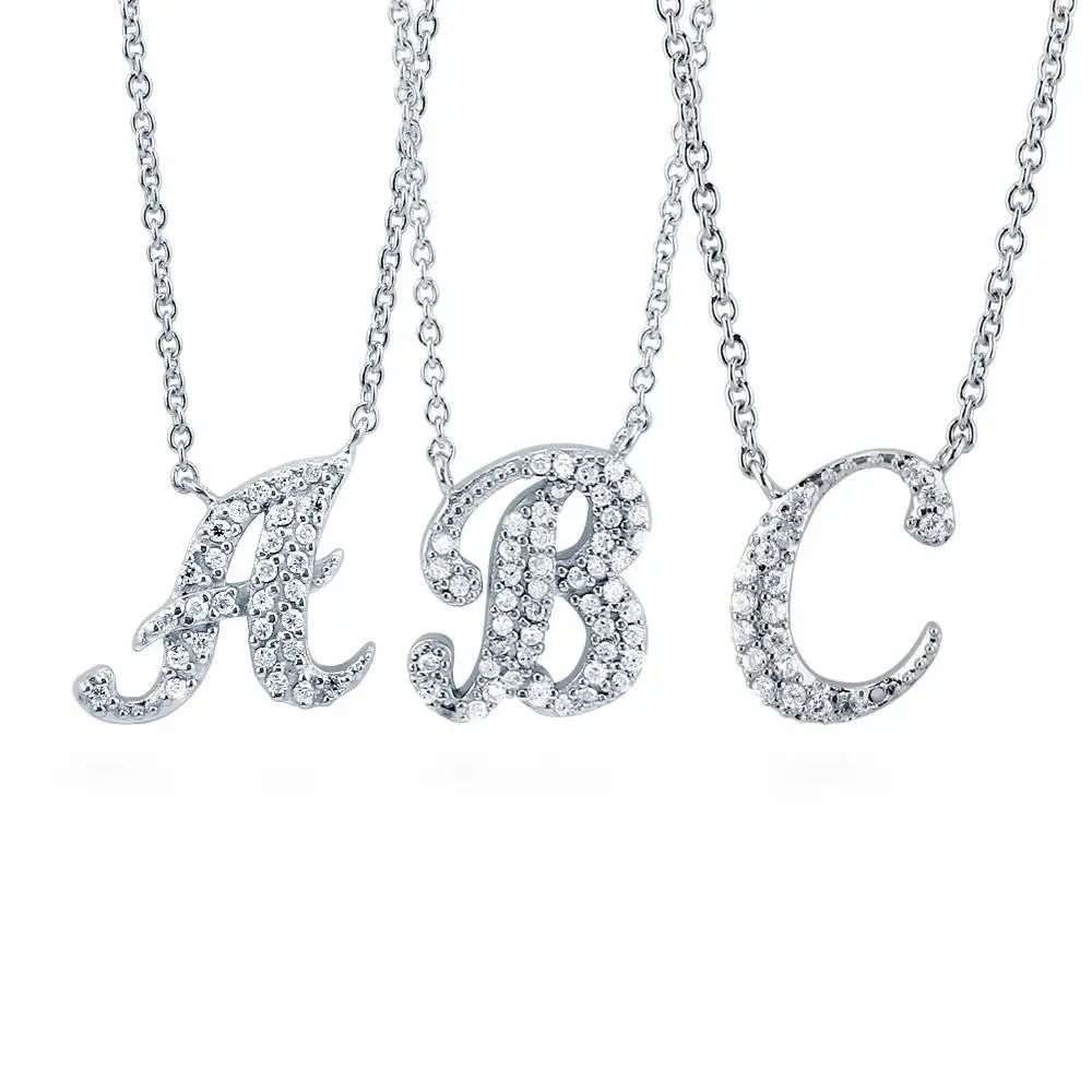 BERRICLE Sterling Silver Initial Letter Pendant Necklace for Women, Cubic Zirconia CZ 16 inch