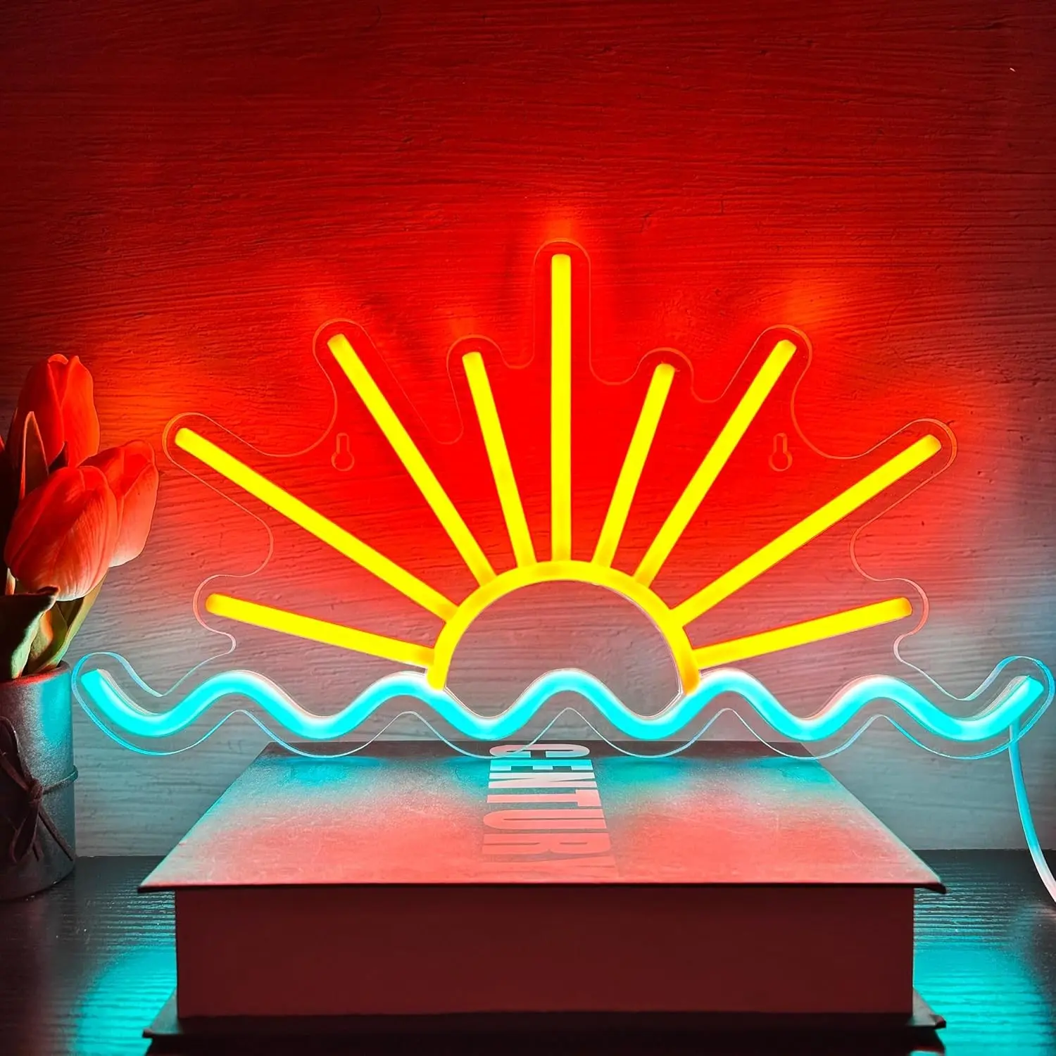 Sunset Neon Sign, Solar Wave Neon Light for Wall Decoration, USB Powered LED Neon Sign, Dimmable, Ideal for Bedroom, Beach Bar, Party, Living Room, Led Neon Lights