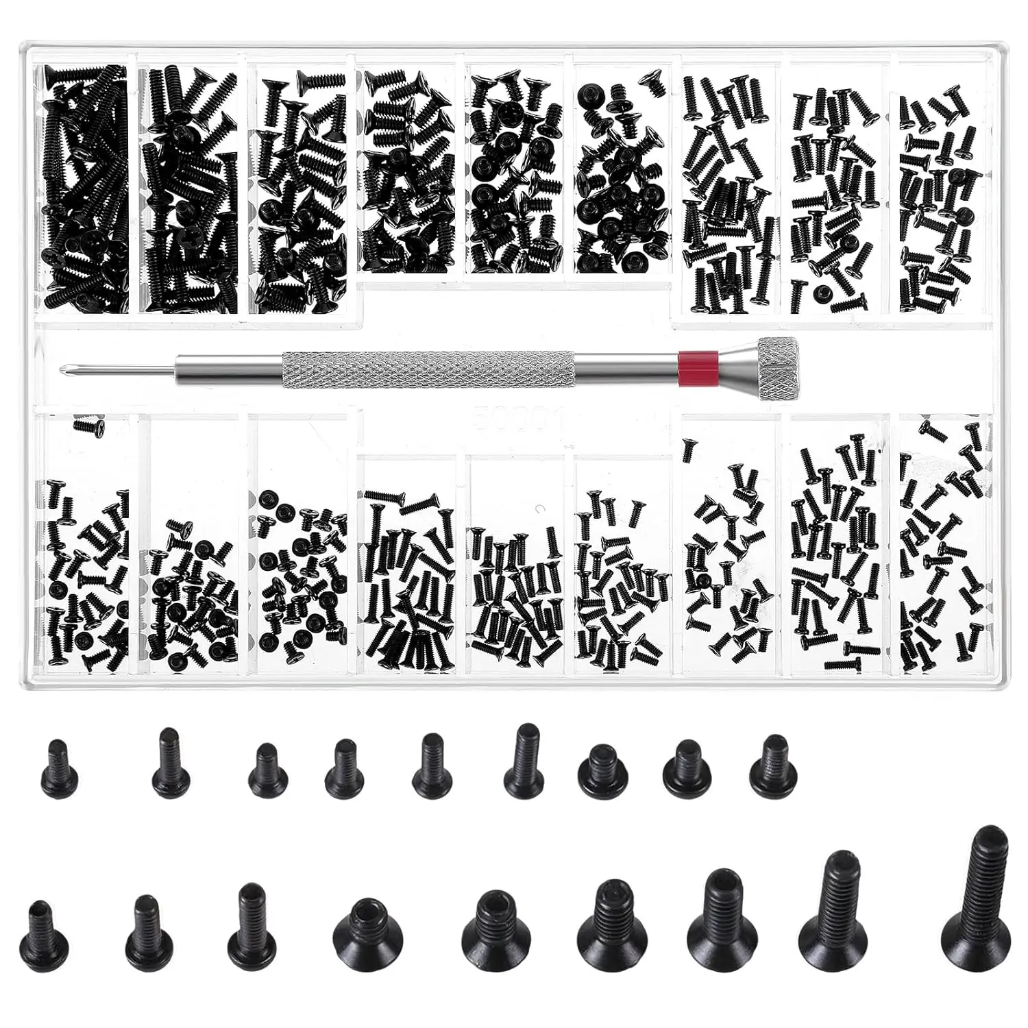 500 count  Screws   Repair Screw Kit M1.2/M1.4/M2.0 Small Replacement Screws Black Laptop Computer  Screw Assortment Kit with  for Glasses Watches