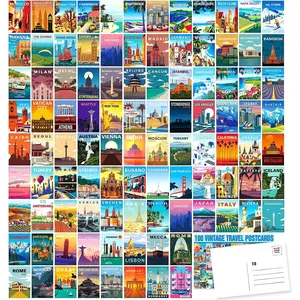 100  Travel Postcard Set,World Famous Country City Illustrations Mailing Postcards,Travel Decor Posters Prints  Cards for Travelers 4x6