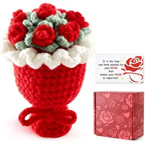 Crochet Rose Bouquet, Romantic  Emotional Support Gifts with Card & Box for Couple Girlfriend   Mom, Inspirational Crochet Flower  for Mother's Day Graduation Gifts