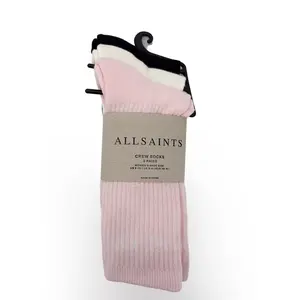 All Saints 3PK HC Classic Sport Crew Socks Women's 3-Pack Everyday Cushioned Comfort in Pink Black and White