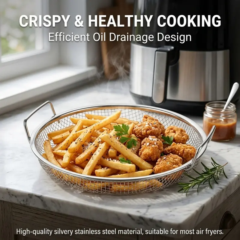 18/22cm Stainless Steel Wire Mesh Strainer Basket, Round Fryer Basket with Handles Design, Multi-Purpose Kitchen Sieve for Frying, Draining & Steaming Food