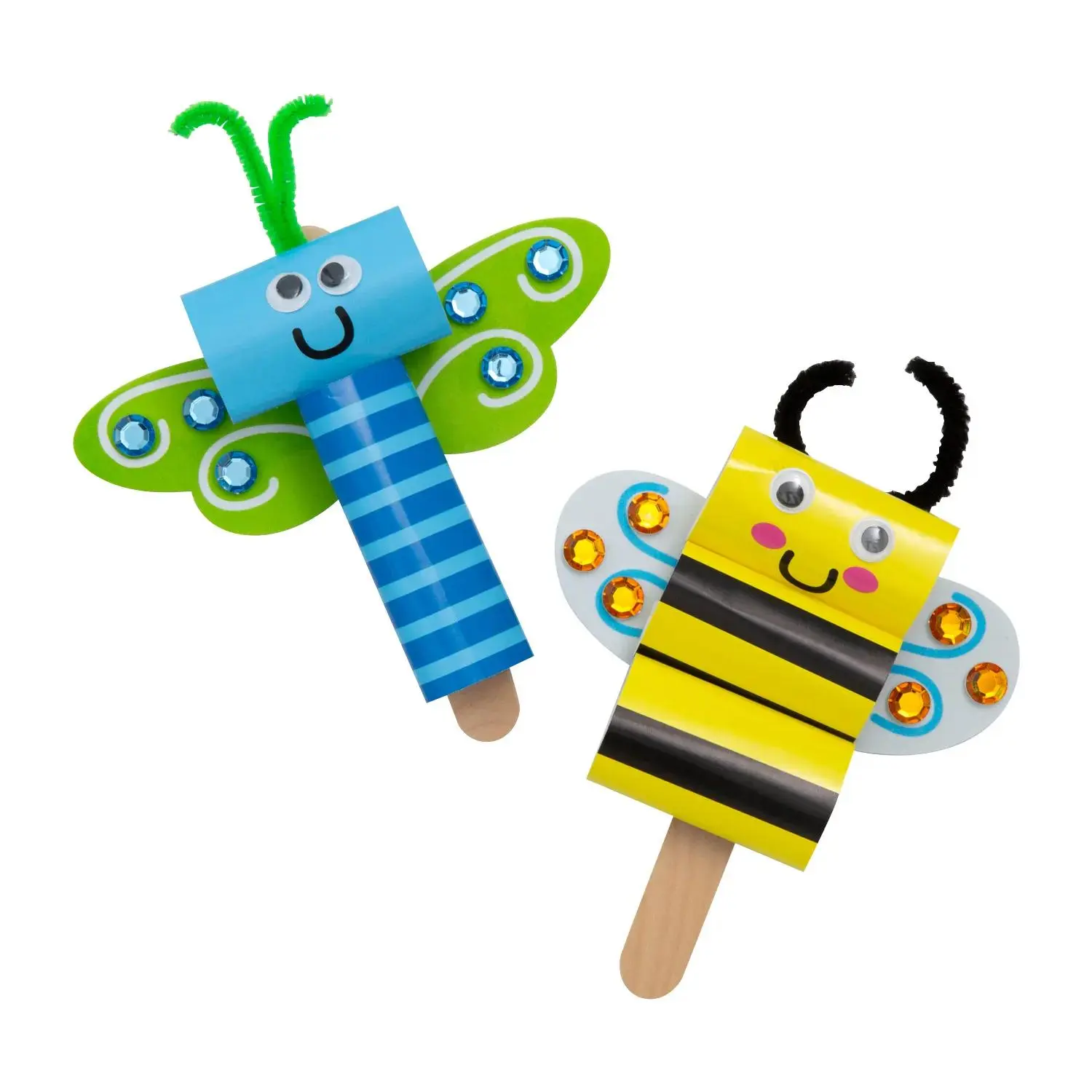 7.25 in Creative Paper Cylinder Craft Kit - Bumblebee & Butterfly Bug Designs, DIY Art Kit for Classroom Group Activities, Makes 12, Creative Paper Kit