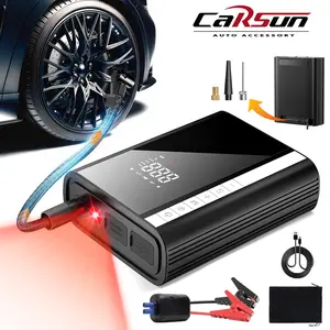 CaRSun Portable car jump starter with air compressor, featuring a rear air nozzle storage box, 1500A car battery starter, with five preset tire pressures , 150 PSI tire inflator, 12V power supply,10000mAh power bank with LED light (red/white), Autos