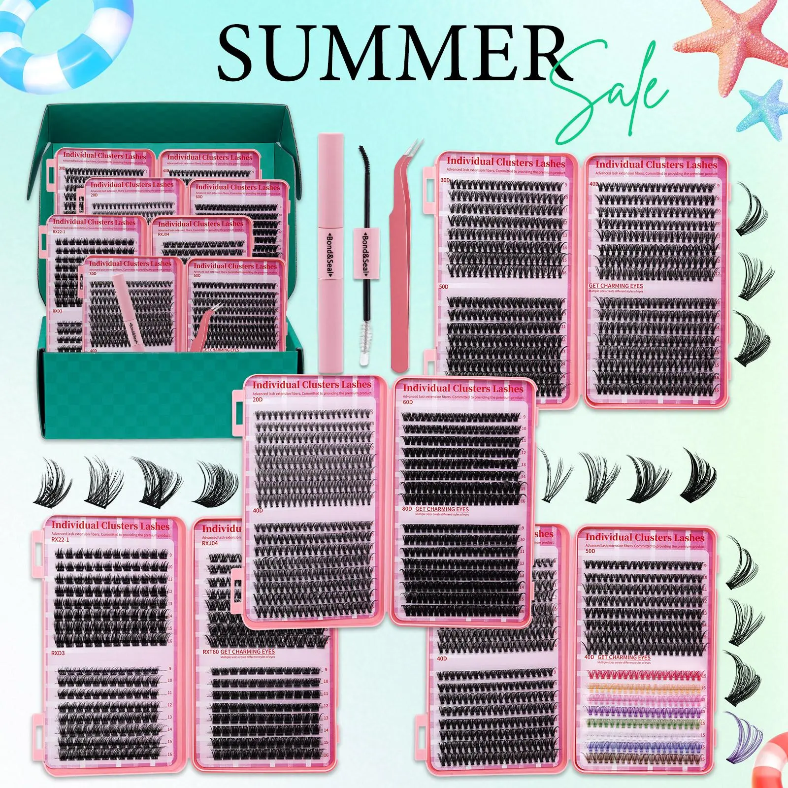 2304pcs Lashes Set, Diy Cluster Lash, Diy Personal Lashes, D Curl 11 Styles Individual False Eyelashes Mix 9-16mm Wispy Lashes Set with Eyelash Extension Glue & Tweezers, Diy Eyelash Extensions, DIY At Home, Fluffy Cluster Lashes, Best Lash Clusters