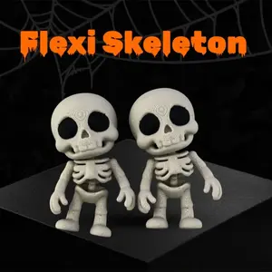 Flexi Skeleton Fidget Toy - 3D Printed Articulated Skull Figure, Stress Relief Desk Decor & Keychain, Cute Spooky Halloween Gift for Kids & Adults