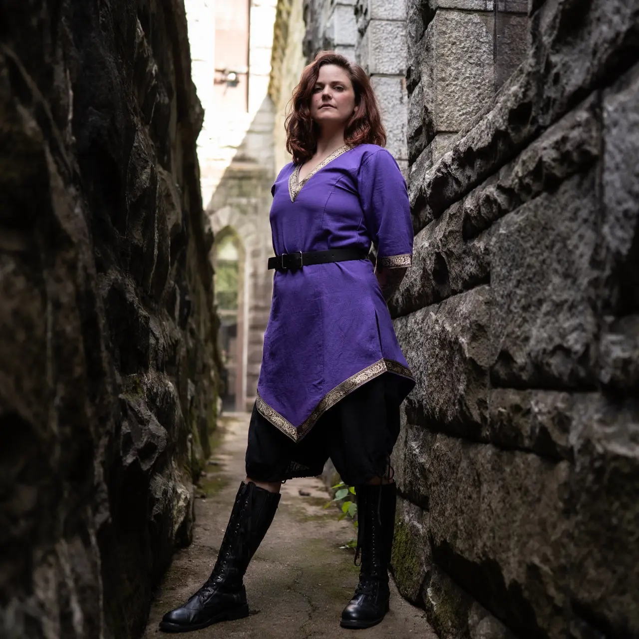 Aslaug Tunic - Purple with Gold Trim