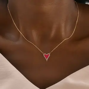 Tasiso Heart Necklace for Women with Enamel Heart Pendant, Cubic Zirconia Necklace, Gold Jewelry, Trendy Crystal Design, Big Heart Love Charm safety pin necklace y2kaccessories mother's day gift