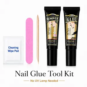 Newly Upgraded 15g Quick-Drying Semi-Solid Nail Glue with 15ml Remover –No UV Lamp Needed Long-Lasting Adhesive Gel for Press-On Nails, Acrylic Tips, and Salon-Quality Nail Kits – Easy Application,  for Home or Salon Use, Nail Care, Manicure