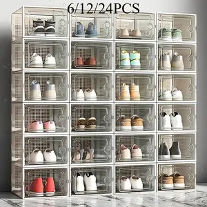 6/12/24 transparent shoe storage box can be stacked black and white boots/transport/high heels storage, door shoe rack shoe cabinet, shoe display cabinet, Closet Shoe Organizer