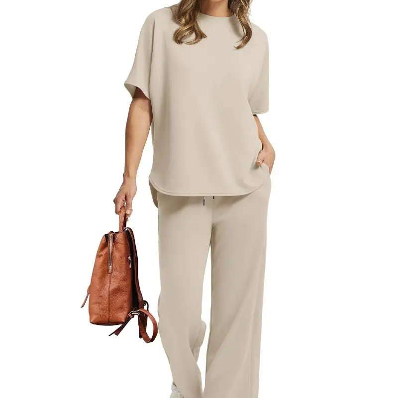 Women's Casual Two‑Piece Set - Versatile Wide‑Leg Pants for All Seasons, Daily Wear, Round Neck Womenswear