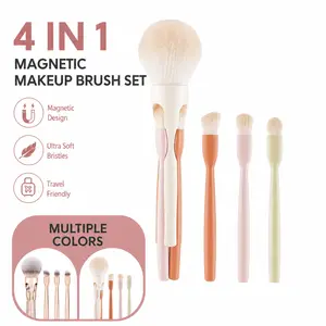 4-in-1 Magnetic Makeup Brush Set – Foundation, Blush & Eye Brushes, Soft Bristles, Travel Size pink  makeup brushes set