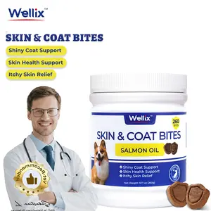 Wellix 260 Bites Dog Skin & Coat Supplement with Omega 3&6 Salmon Oil for Itching Relief & Anti-Shedding - Tasty Allergy Chews for Shiny Coat