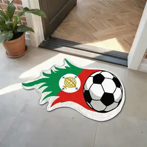 Flame Design Portugal/brazil/spain Flag Football Print Rug, Unique Irregular Door Mat, Soccer Lover Exclusive, 0.8 Thickness, Soft Wool Material