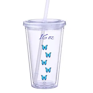 16 oz Custom Snow Globe Plastic Cup with lid & straw