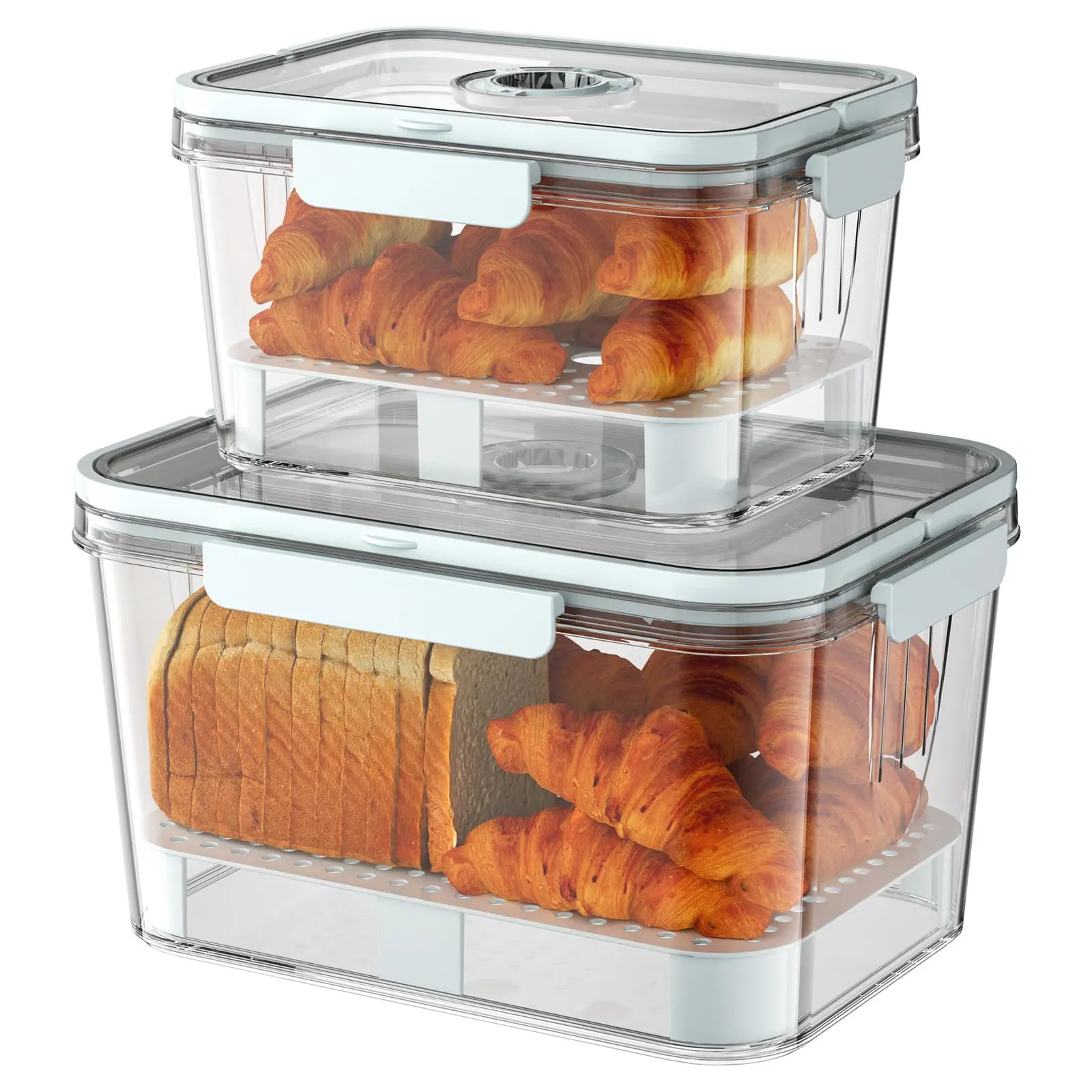 Bread Box Airtight For Kitchen Countertop  2 Pieces Holder Storage Container Large With Lid Homemade Toast Bagel Donut And Cookies