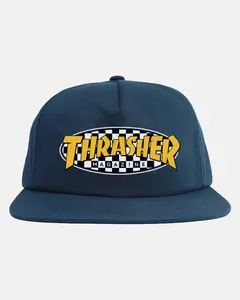 Thrasher Checkered Oval Fitted Snapback Hat - Navy, Baseball Cap Adjustable, Casual Hat