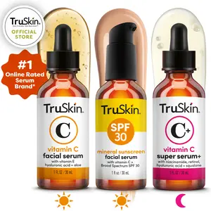 TruSkin Complete Radiance Trio -  Vitamin C Facial Serum with Hyaluronic Acid & Aloe + SPF 30 Mineral Sunscreen Facial Serum with Vitamin C & Hyaluronic Acid + Vitamin C Super Serum Plus with Retinol & Niacinamide