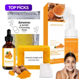 Turmeric Skin Care Kit, 4 Counts Nourishing Cleansing Pads & Facial Cleanser & Turmeric Oil & Soap, Skin Care Products for Women, Face Care Products, Kojic Acid Soap, Facial Wash, Face Cleaner #TOP PICKS