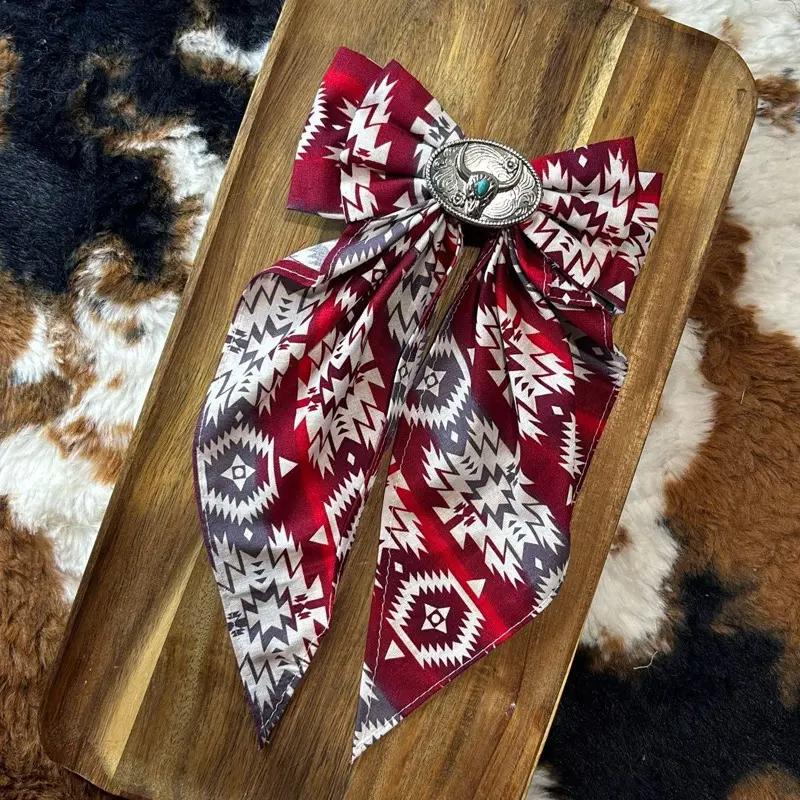 Vintage Western Red Azteca Handmade Hair Clips - Attachment & Bow-Tied Styles, Plain Design, Natural Ingredient Crafted, Perfect for Daily & Special Occasions Fashion Hair Accessories, Attachment Hair Clips, Bow-Tied Hair Clips
