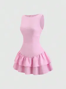 IYUNA Vintage Romantic Elegant Playful Cute Sweet Bohemian Music Festival Vacation Date Commute Work Sleeveless A-Line Double-Layer Ruffle Mini Dress Suitable For Spring