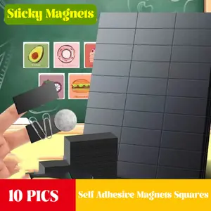 10Pcs Self Adhesive Magnets Squares, Flexible Sticky Magnetic Sheets Strips Tapes (Each 5*2cm) Peel and Sticky Magnet Squares for Crafts, Office, DIY Projects Decor Kitchen Stickers