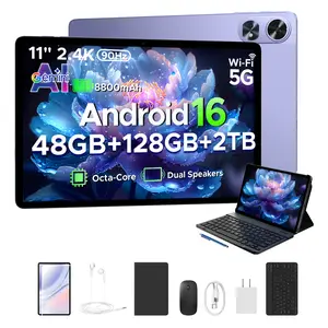 P11 Pro Android 16 Tablet, 11 inch Tablet with Gemini AI, 48GB RAM+128GB ROM, Tablet 2.4K 90Hz, T7250 Octa-Core, 13MP+5MP, 8800mAh, 5G WIFI, Headphone, Tablet with Keyboard, Pen, Mouse-Black