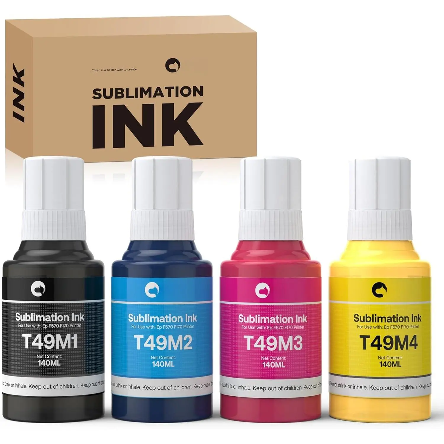 560ML T49M Series Water Based Sublimation Ink for Epson Surecolor F170 F570 Printers, High Saturation, Autofill, ICC-Free, Anti-UV (Compatible with T49M1 T49M2 T49M3 T49M4), Water Based Ink