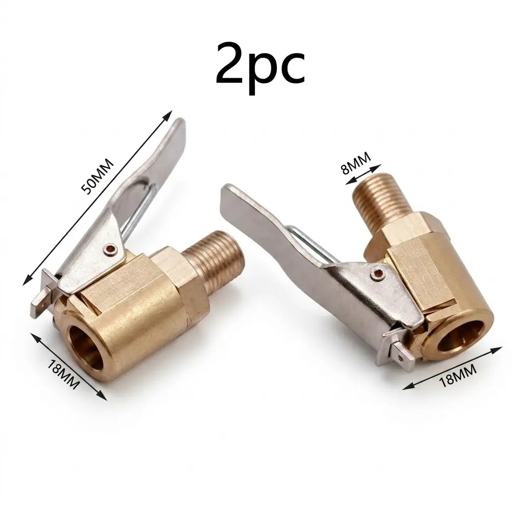 No More Leaks! Locking Tire Inflator Hose Adapter, Brass Air Chuck Connector with Clip for Car, Motorcycle & Bicycle Tires