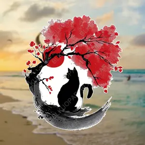 Anime Sakura Cat Film Sticker, 5.1-inch Cartoon Themed Sticker, Self-adhesive, Semi Glossy, Waterproof and Scratch Resistant, Suitable for Glass Surfaces, Ideal for Air Conditioning, Surfboards, Car Packaging, Refrigerators, Front, Single Use