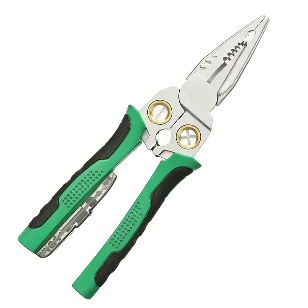 SEese 8-in-1 Multi-Function Electrician Pliers - Wire Stripper, Twister, Cable Scissors, 12V-250V AC/DC Voltage Tester, Hot-Neutral Wire Detector with Audible & Flashing LED Alarms for DIY Repair
