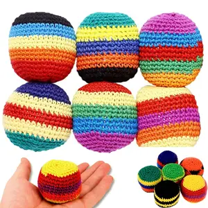 Random Color 1/2/3PCS Hand-Made Knitted Hacky Sack, 2026 Upgraded Assorted Foot Bag Crochet Hacky Sacks for Adults, Juggling Balls for Beginners, Multicolored Geometric Pattern, Ready-to-Use Hacky Sacks