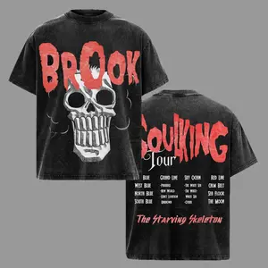 Brook "SoulKing Tour" Washed Oversized Menswear Top - Double-Sided Print, Heavyweight Cotton, Vintage Streetwear Unisex Short-Sleeve T-Shirt, Anime Manga Tee, Gift for Anime Fans