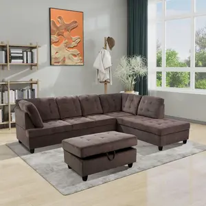 Espresso Pineapple Velvet 3-Piece Couch Living Room Sofa Set