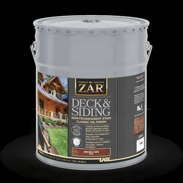 212 MAIN UGL ZAR 67515 5gal Oil-Based Rejuvenating Semi-Transparent Deck & Siding Stain - Classic Finish, Sedona Red, Seals Wood, Easy to Apply, for Decks, Shingles, Railings, Fences